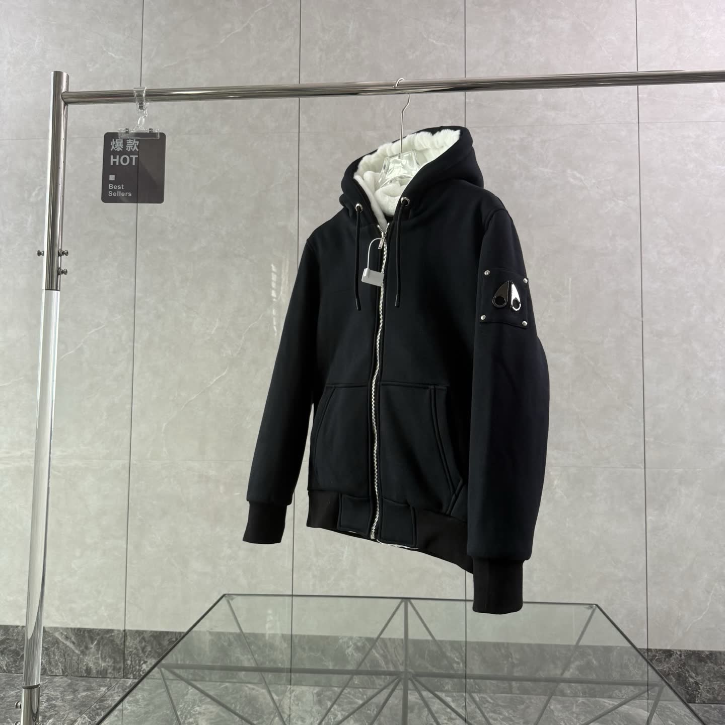 Moose Knuckles Shearling-Lined Zip Hoodie Moose Knuckles Shearling-Lined Zip Hoodie